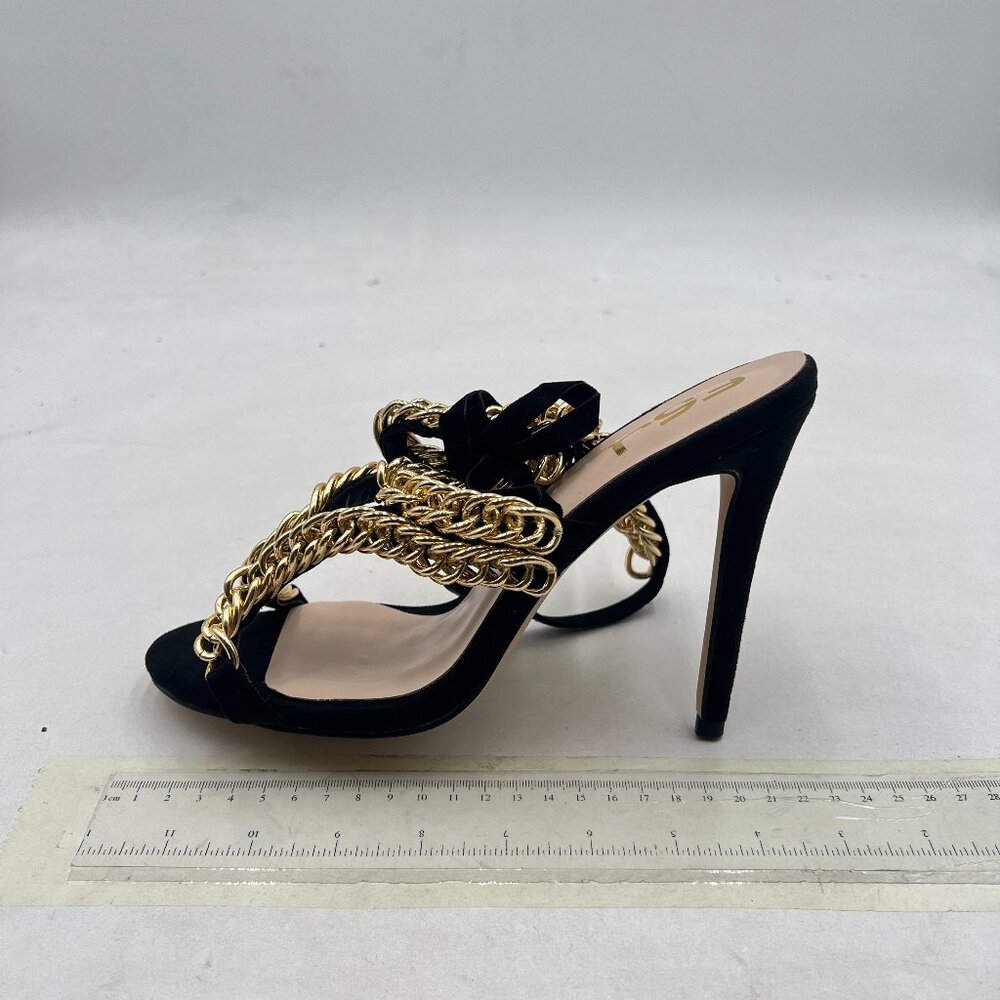 FSJ Black Sexy Bridal Women Chain Strappy Sandal Slim High Heel Ankle Strap Shoe